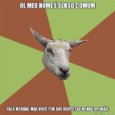 OI, MEU NOME � SENSO COMUM FALO MERDAS, MAS VOC� TEM QUE RESPEITAR MINHA OPINI�O