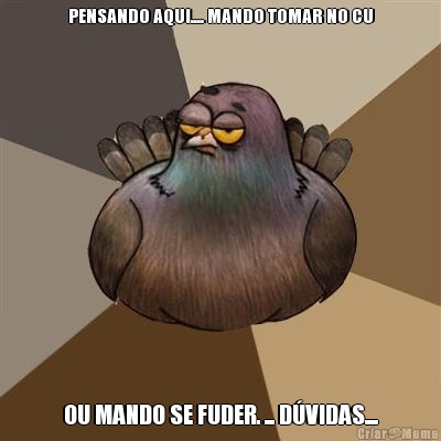 PENSANDO AQUI.... MANDO TOMAR NO CU OU MANDO SE FUDER. ... D�VIDAS....