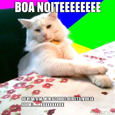 BOA NOITEEEEEEEE OU VIDA BOA, NEM ACORDEI DIREITO ,VOU JA
DORMI.........KKKKKKKKKK