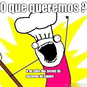 O que queremos ? Ir no culto dos jovens da
nazareno de itapura