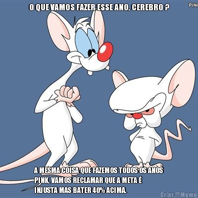 O QUE VAMOS FAZER ESSE ANO, CEREBRO ? A MESMA COISA QUE FAZEMOS TODOS OS ANOS
PINK, VAMOS RECLAMAR QUE A META �
INJUSTA MAS BATER 40% ACIMA.