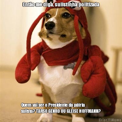 Ent�o me diga, sulistinha politizada Quem vai ser o Presidente da p�tria
sulista? TARSO GENRO OU GLEISE HOFFMANN?