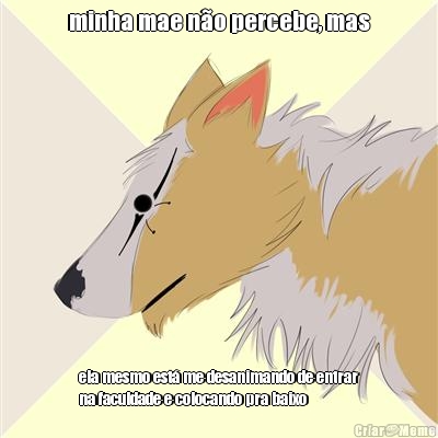 minha mae n�o percebe, mas ela mesmo est� me desanimando de entrar
na faculdade e colocando pra baixo