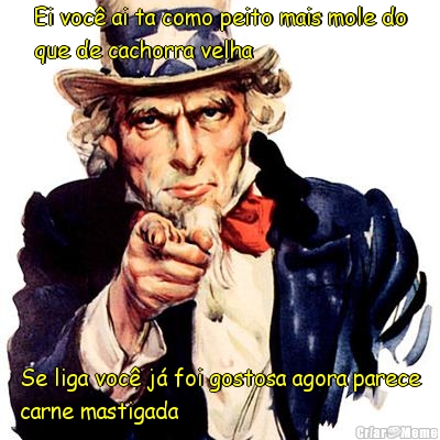 Ei voc� ai ta como peito mais mole do
que de cachorra velha Se liga voc� j� foi gostosa agora parece
carne mastigada 