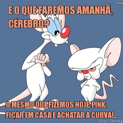 E O QUE FAREMOS AMANH�, 
C�REBRO?  O MESMO QUE FIZEMOS HOJE, PINK: 
FICAR EM CASA E ACHATAR A CURVA!...