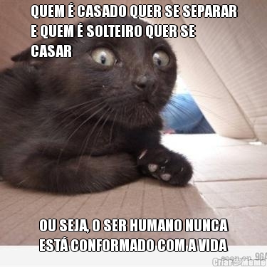 QUEM � CASADO QUER SE SEPARAR
E QUEM � SOLTEIRO QUER SE
CASAR OU SEJA, O SER HUMANO NUNCA
EST� CONFORMADO COM A VIDA