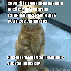 SE VOC� � DEFENSOR DE BANDIDO
VOC� TAMB�M PROTEGE
ESTUPRADORES, PED�FILOS E
POL�TICOS CORRUPTOS POIS ELES TAMB�M S�O BANDIDOS
VOC� SABIA DISSO?