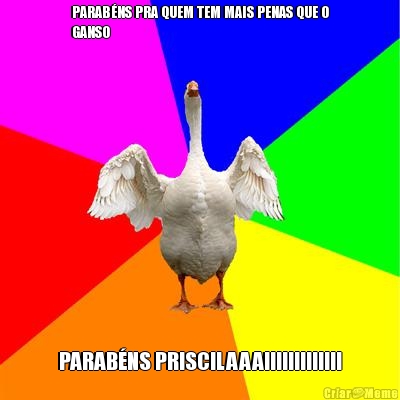 PARAB�NS PRA QUEM TEM MAIS PENAS QUE O
GANSO PARAB�NS PRISCILAAA!!!!!!!!!!!!!