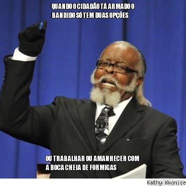 QUANDO O CIDAD�O T� ARMADO O
BANDIDO S� TEM DUAS OP��ES OU TRABALHAR OU AMANHECER COM
A BOCA CHEIA DE FORMIGAS