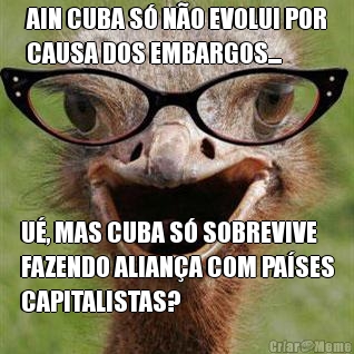 AIN CUBA S� N�O EVOLUI POR
CAUSA DOS EMBARGOS... U�, MAS CUBA S� SOBREVIVE
FAZENDO ALIAN�A COM PA�SES
CAPITALISTAS?