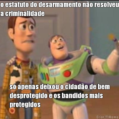 o estatuto do desarmamento n�o resolveu
a criminalidade s� apenas deixou o cidad�o de bem
desprotegido e os bandidos mais
protegidos