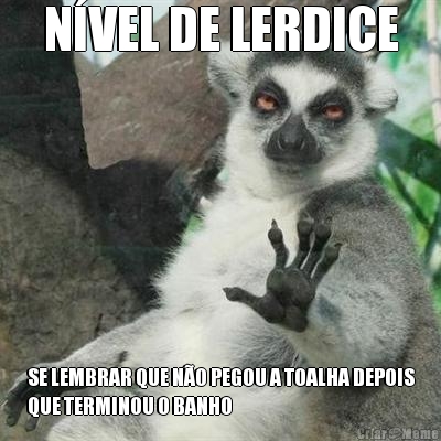 N�VEL DE LERDICE SE LEMBRAR QUE N�O PEGOU A TOALHA DEPOIS
QUE TERMINOU O BANHO