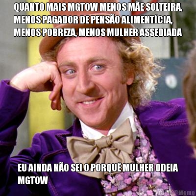 QUANTO MAIS MGTOW MENOS M�E SOLTEIRA,
MENOS PAGADOR DE PENS�O ALIMENT�CIA,
MENOS POBREZA, MENOS MULHER ASSEDIADA EU AINDA N�O SEI O PORQU� MULHER ODEIA
MGTOW