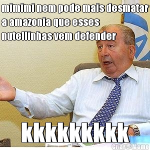 mimimi nem pode mais desmatar
a amazonia que esses
nutellinhas vem defender kkkkkkkkk