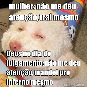 mulher: n�o me deu
aten��o, trai mesmo Deus no dia do
julgamento: n�o me deu
aten��o, mandei pro
inferno mesmo