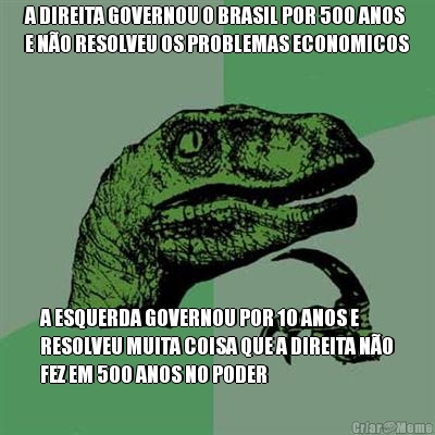 A DIREITA GOVERNOU O BRASIL POR 500 ANOS
E N�O RESOLVEU OS PROBLEMAS ECONOMICOS A ESQUERDA GOVERNOU POR 10 ANOS E
RESOLVEU MUITA COISA QUE A DIREITA N�O
FEZ EM 500 ANOS NO PODER