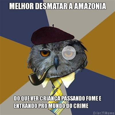 MELHOR DESMATAR A AMAZONIA DO QUE VER CRIAN�A PASSANDO FOME E
ENTRANDO PRO MUNDO DO CRIME