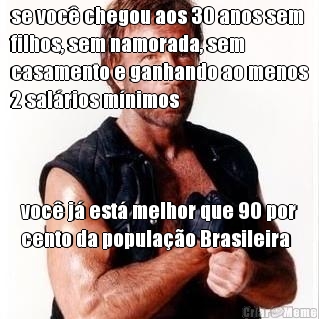se voc� chegou aos 30 anos sem
filhos, sem namorada, sem
casamento e ganhando ao menos
2 sal�rios m�nimos voc� j� est� melhor que 90 por
cento da popula��o Brasileira