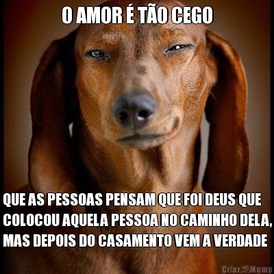 O AMOR � T�O CEGO QUE AS PESSOAS PENSAM QUE FOI DEUS QUE
COLOCOU AQUELA PESSOA NO CAMINHO DELA,
MAS DEPOIS DO CASAMENTO VEM A VERDADE