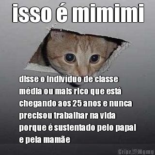 isso � mimimi disse o indiv�duo de classe
m�dia ou mais rico que est�
chegando aos 25 anos e nunca
precisou trabalhar na vida
porque � sustentado pelo papai
e pela mam�e