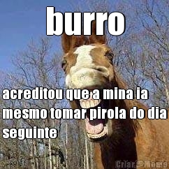 burro acreditou que a mina ia
mesmo tomar pirola do dia
seguinte