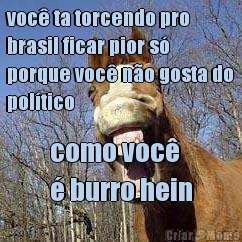 voc� ta torcendo pro
brasil ficar pior s�
porque voc� n�o gosta do
pol�tico como voc� 
� burro hein