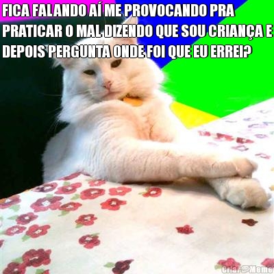 FICA FALANDO A� ME PROVOCANDO PRA
PRATICAR O MAL DIZENDO QUE SOU CRIAN�A E
DEPOIS PERGUNTA ONDE FOI QUE EU ERREI? 