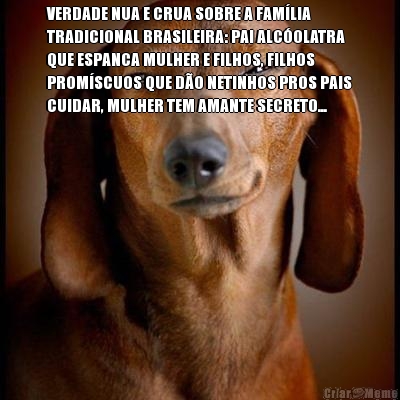 VERDADE NUA E CRUA SOBRE A FAM�LIA
TRADICIONAL BRASILEIRA: PAI ALC�OLATRA
QUE ESPANCA MULHER E FILHOS, FILHOS
PROM�SCUOS QUE D�O NETINHOS PROS PAIS
CUIDAR, MULHER TEM AMANTE SECRETO... 