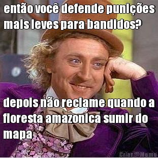 ent�o voc� defende puni��es
mais leves para bandidos? depois n�o reclame quando a
floresta amazonica sumir do
mapa