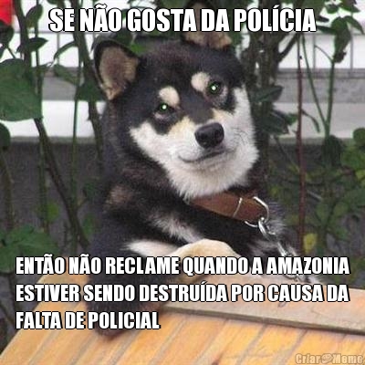 SE N�O GOSTA DA POL�CIA ENT�O N�O RECLAME QUANDO A AMAZONIA
ESTIVER SENDO DESTRU�DA POR CAUSA DA
FALTA DE POLICIAL