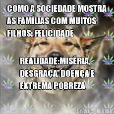 COMO A SOCIEDADE MOSTRA
AS FAM�LIAS COM MUITOS
FILHOS: FELICIDADE REALIDADE:MIS�RIA,
DESGRA�A, DOEN�A E
EXTREMA POBREZA
