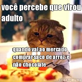 voc� percebe que virou
adulto quando vai ao mercado
comprar saco de arroz, e
n�o chocolate