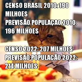 CENSO BRASIL 2010: 190
MILHOES
PREVIS�O POPULA�AO 2010:
196 MILHOES CENSO 2022: 207 MILHOES
PREVISAO POPULA��O 2022:
214 MILHOES