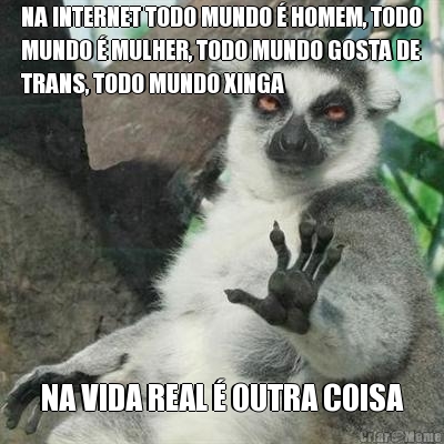 NA INTERNET TODO MUNDO � HOMEM, TODO
MUNDO � MULHER, TODO MUNDO GOSTA DE
TRANS, TODO MUNDO XINGA NA VIDA REAL � OUTRA COISA