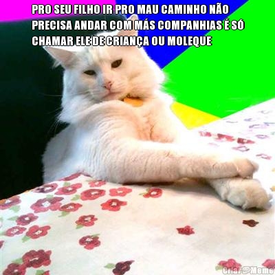 PRO SEU FILHO IR PRO MAU CAMINHO N�O
PRECISA ANDAR COM M�S COMPANHIAS � S�
CHAMAR ELE DE CRIAN�A OU MOLEQUE 
