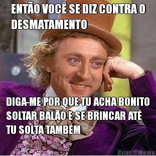 ENT�O VOC� SE DIZ CONTRA O
DESMATAMENTO DIGA-ME POR QUE TU ACHA BONITO
SOLTAR BAL�O E SE BRINCAR AT�
TU SOLTA TAMB�M