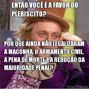 ENT�O VOC� � A FAVOR DO
PLEBISCITO? POR QUE AINDA N�O LEGALIZARAM
A MACONHA, O ARMAMENTO CIVIL,
A PENA DE MORTE E A REDU��O DA
MAIORIDADE PENAL?