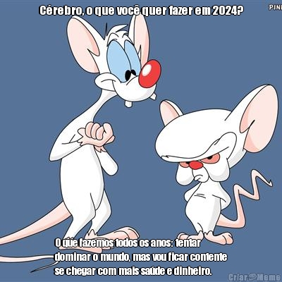 C�rebro, o que voc� quer fazer em 2024? O que fazemos todos os anos: tentar
dominar o mundo, mas vou ficar contente
se chegar com mais sa�de e dinheiro.