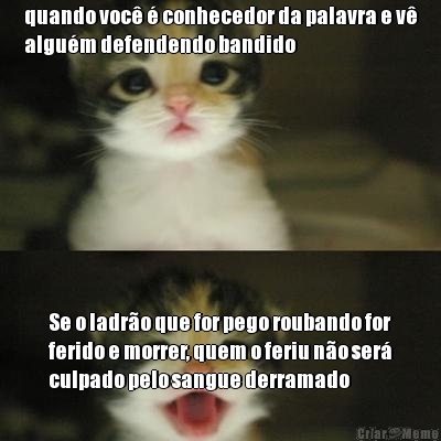 quando voc� � conhecedor da palavra e v�
algu�m defendendo bandido Se o ladr�o que for pego roubando for
ferido e morrer, quem o feriu n�o ser�
culpado pelo sangue derramado