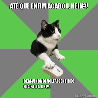 AT� QUE ENFIM ACABOU, HEIN?! BEM-VINDA DE VOLTA! SENTIMOS
SUA FALTA, DRI!!!