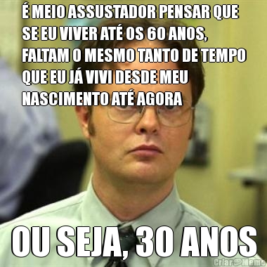 � MEIO ASSUSTADOR PENSAR QUE
SE EU VIVER AT� OS 60 ANOS,
FALTAM O MESMO TANTO DE TEMPO
QUE EU J� VIVI DESDE MEU
NASCIMENTO AT� AGORA OU SEJA, 30 ANOS