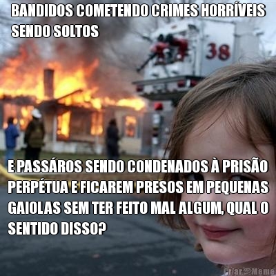 BANDIDOS COMETENDO CRIMES HORR�VEIS
SENDO SOLTOS E PASS�ROS SENDO CONDENADOS � PRIS�O
PERP�TUA E FICAREM PRESOS EM PEQUENAS
GAIOLAS SEM TER FEITO MAL ALGUM, QUAL O
SENTIDO DISSO?