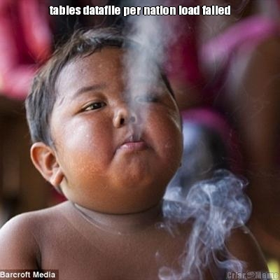 tables datafile per nation load failed 