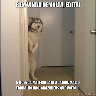 BEM VINDA DE VOLTA, EDITA! A LICENCA MATERNIDADE ACABOU, MAS O
TRABALHO NAO, GRAZADEUS QUE VOLTOU!