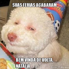 SUAS FERIAS ACABARAM BEM VINDA DE VOLTA,
NATALIA
